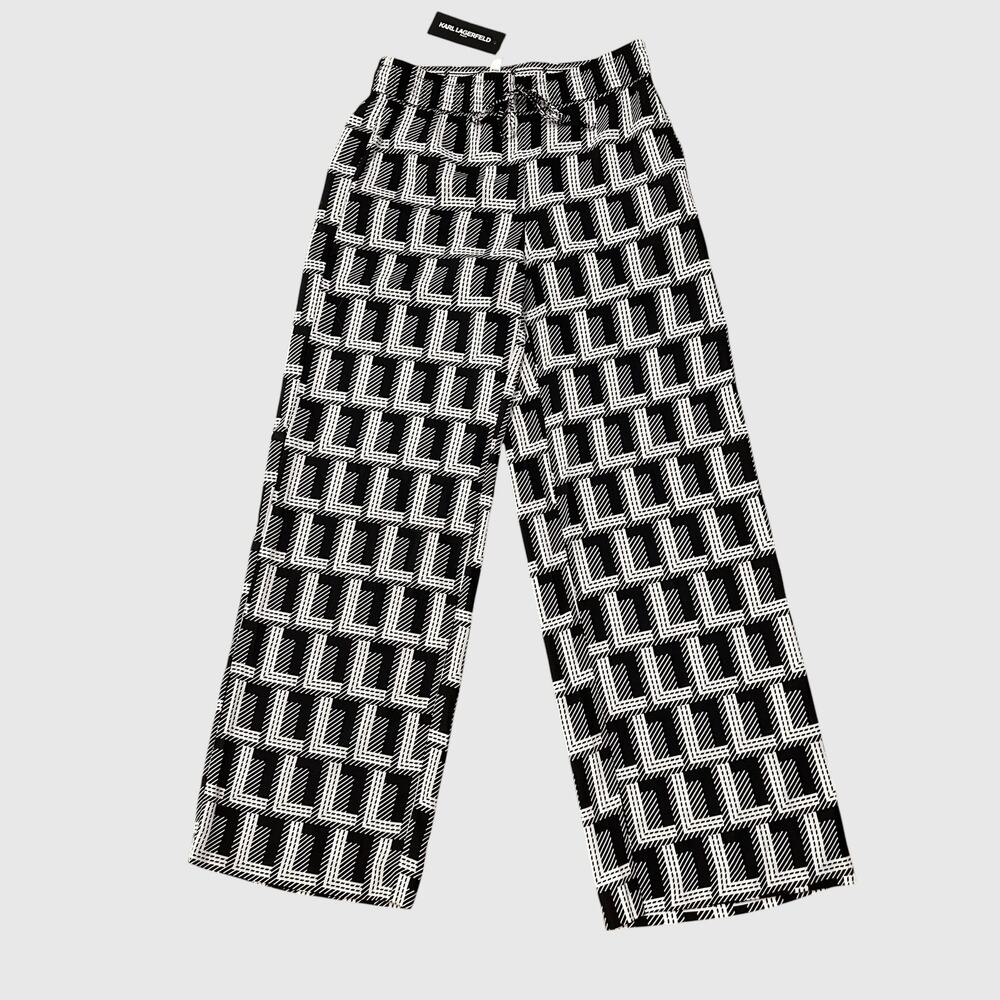Karl Lagerfeld Wide Leg Pants Black White Geometric Sz Small NWT $109 -